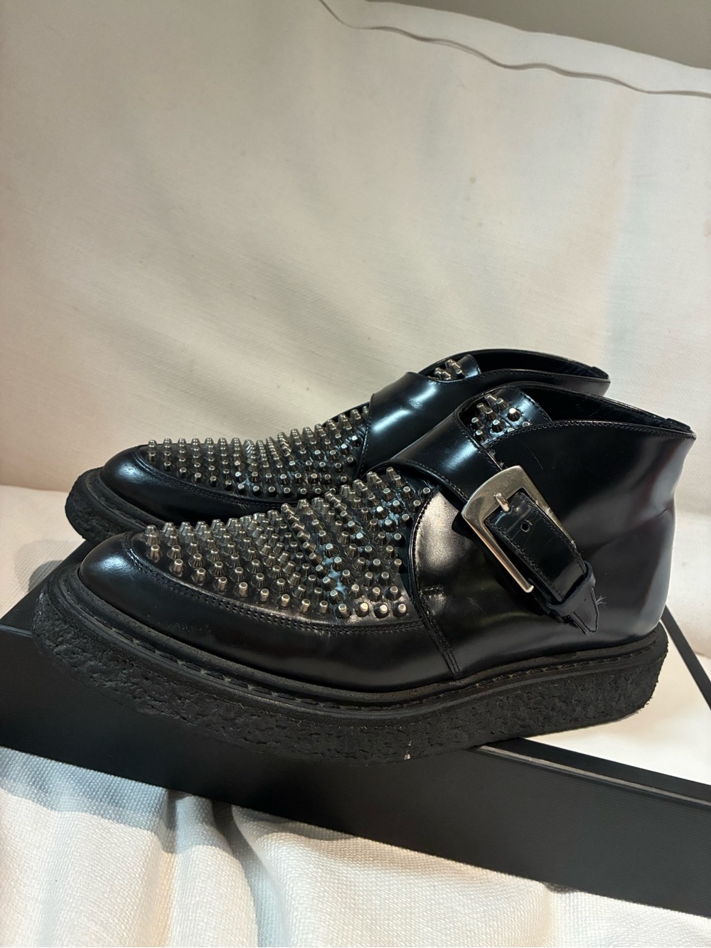 Saint Laurent 37 Full Studded Black Leather Monk Strap Boots
